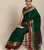 SAREE MALL Women's Aura Silk Green Woven Design Designer Saree With Blouse Piece