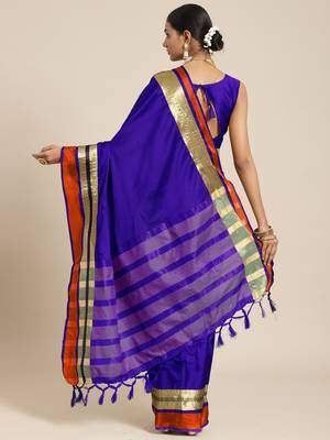 SAREE MALL Women's Aura Silk Blue Woven Design Designer Saree With Blouse Piece 2