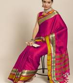 SAREE MALL Women's Aura Silk Pink Woven Design Designer Saree With Blouse Piece