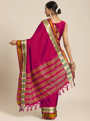 SAREE MALL Women's Aura Silk Pink Woven Design Designer Saree With Blouse Piece 2