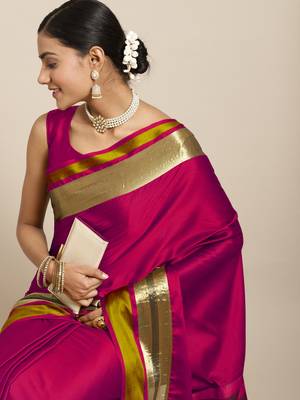 SAREE MALL Women's Aura Silk Pink Woven Design Designer Saree With Blouse Piece 3