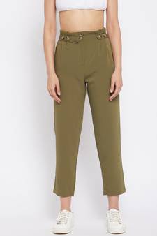 Green plain polyester trousers