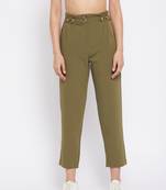 Green plain polyester trousers