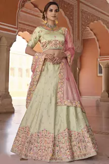 Pista green Zarkan with Sequins embroidered Satin Wedding lehenga
