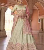 Eye-catching Pista green Zarkan with Sequins embroidered Satin Wedding Lehenga