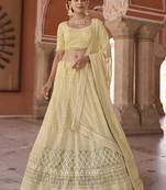 Heavenly Light-yellow sequins and thread embroidered with foil mirror work georgette designer ghagra choli with dupatta