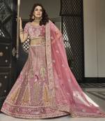 Glamorous Mauve zarkan, thread, zari, dori, and sequins embroidered velvet Semi Stitched Lehenga