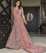 Delightful Mauve zarkan, thread, zari, dori, and sequins embroidered velvet Semi Stitched Lehenga