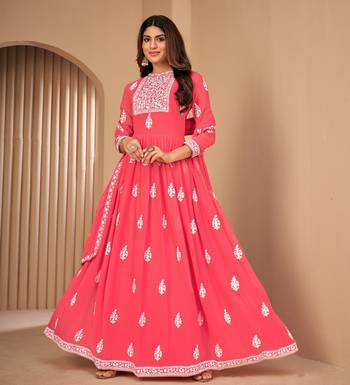 Pink embroidered faux georgette salwar 1