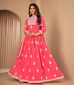 Pink embroidered faux georgette salwar