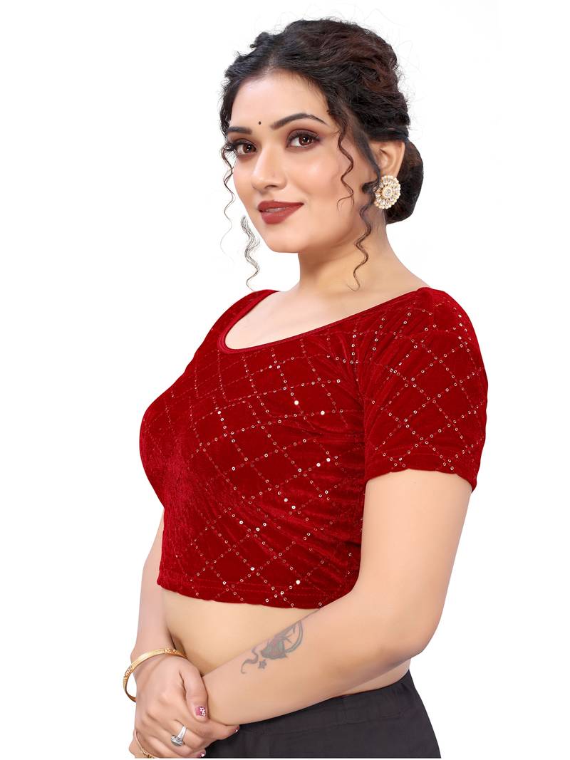 Red Velvet Lycra Sequence Work  Blouse