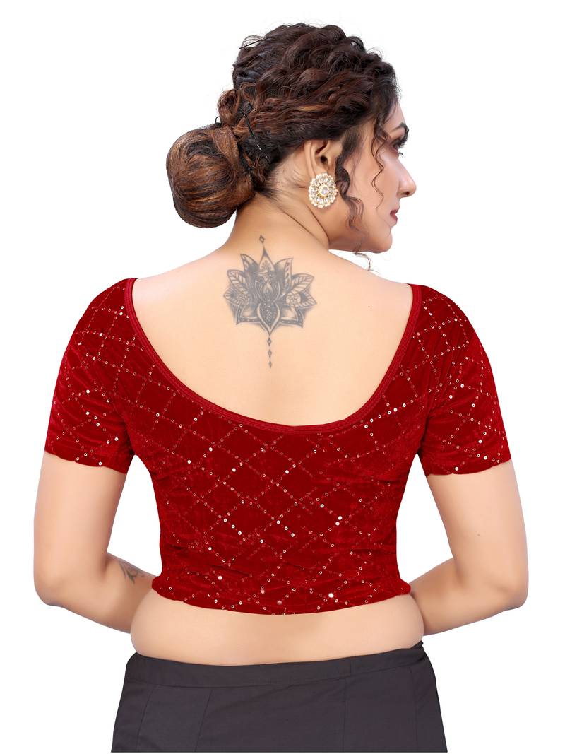 Red Velvet Lycra Sequence Work  Blouse