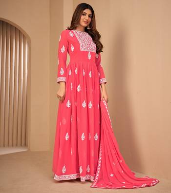 Pink embroidered faux georgette salwar 5
