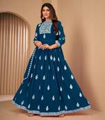 Turquoise embroidered faux georgette salwar
