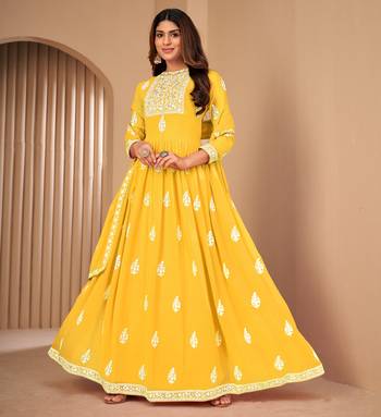 Yellow embroidered faux georgette salwar 1