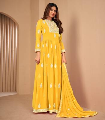 Yellow embroidered faux georgette salwar 5