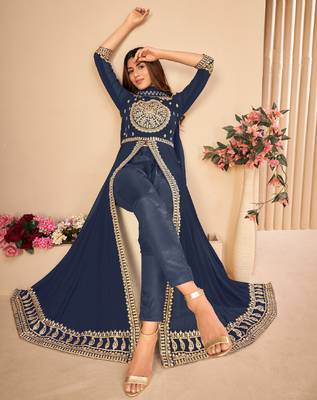 Blue embroidered faux georgette salwar 1