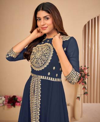 Blue embroidered faux georgette salwar 2