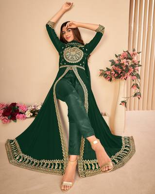 Green embroidered faux georgette salwar 1