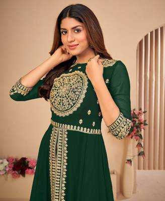 Green embroidered faux georgette salwar 2