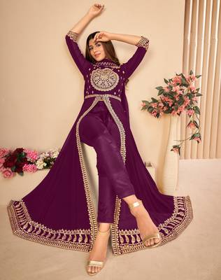 Purple embroidered faux georgette salwar 1