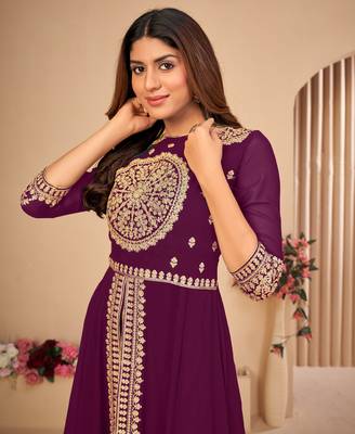 Purple embroidered faux georgette salwar 2