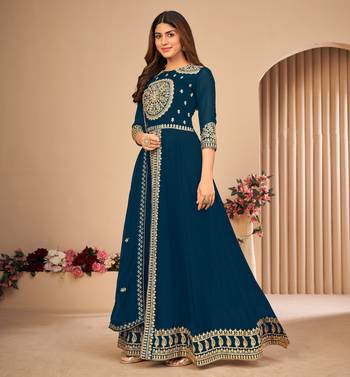 Turquoise embroidered faux georgette salwar 4