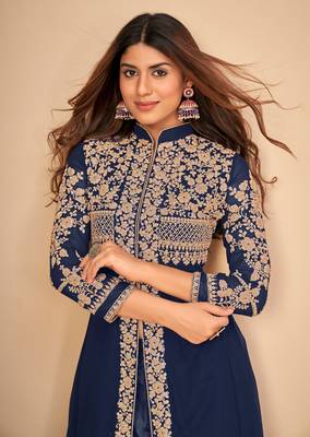 Blue embroidered faux georgette salwar 2