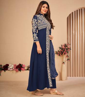 Blue embroidered faux georgette salwar 4