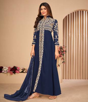 Blue embroidered faux georgette salwar 5