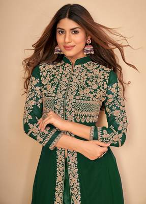 Green embroidered faux georgette salwar 2