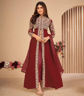 Maroon embroidered faux georgette salwar 1