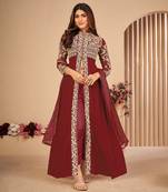Maroon embroidered faux georgette salwar