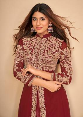 Maroon embroidered faux georgette salwar 2