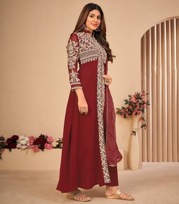 Maroon embroidered faux georgette salwar 4