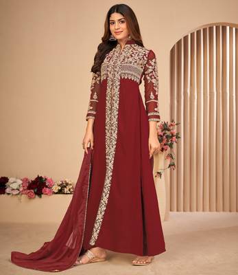Maroon embroidered faux georgette salwar 5