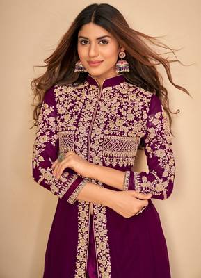 Purple embroidered faux georgette salwar 2
