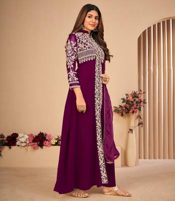 Purple embroidered faux georgette salwar 4