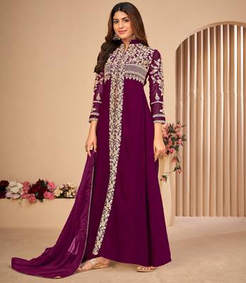 Purple embroidered faux georgette salwar 5