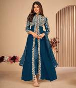 Turquoise embroidered faux georgette salwar
