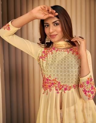 Beige embroidered faux georgette salwar 2