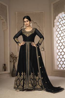 Black embroidered faux georgette salwar 1