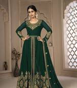 Green embroidered faux georgette salwar