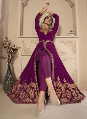 Purple embroidered faux georgette salwar 2