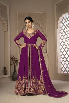 Purple embroidered faux georgette salwar 1