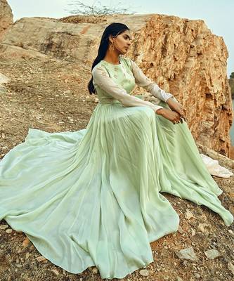 Mint Blue-Ivory Sleeves Anarkali 2