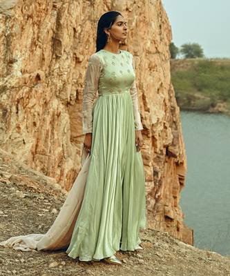 Mint Blue-Ivory Sleeves Anarkali 3