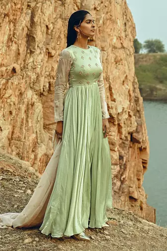 Mint Blue-Ivory Sleeves Anarkali