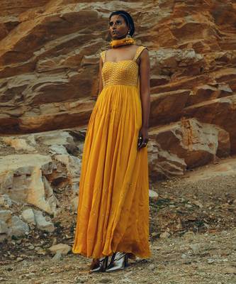 Mango Yellow Half Kali Chitta Anarkali 1