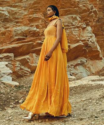 Mango Yellow Half Kali Chitta Anarkali 3